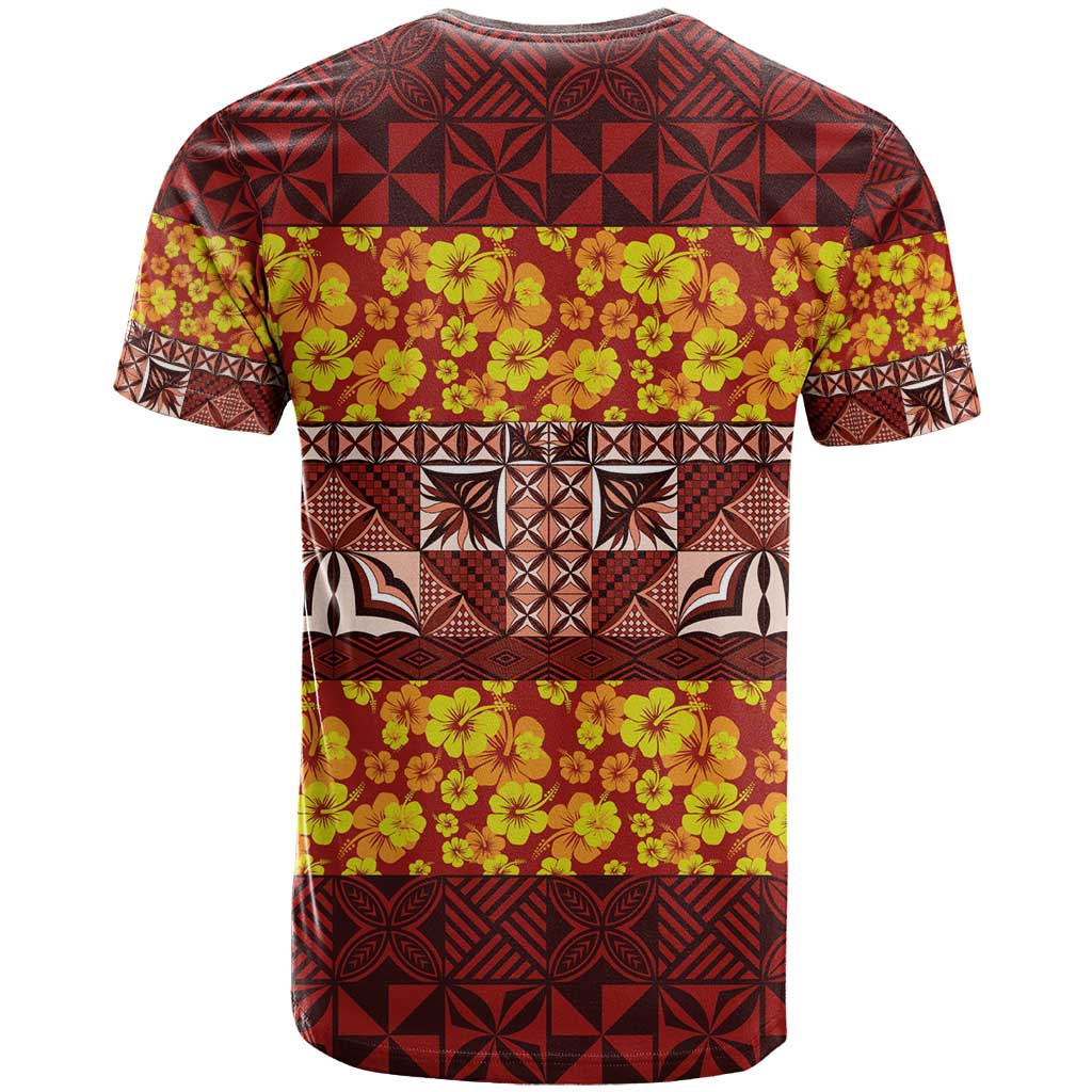 Samoa Siapo and Tapa T Shirt Pacific Tribal Pattern with Hibiscus Striped Style