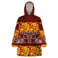 Samoa Siapo and Tapa Wearable Blanket Hoodie Pacific Tribal Pattern with Hibiscus Striped Style