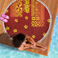 Samoa Tapa Pacific Tribal Pattern Beach Blanket Hibiscus and Plumeria