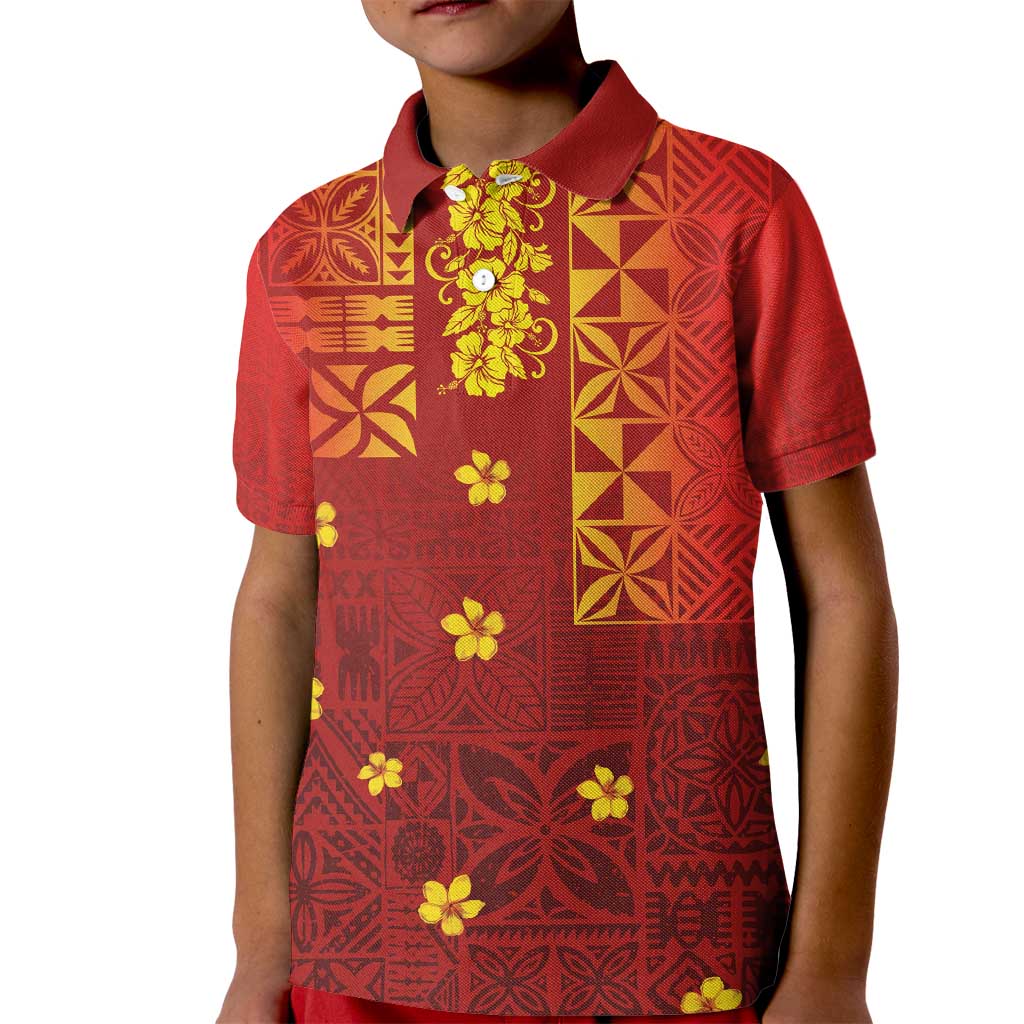 Samoa Tapa Pacific Tribal Pattern Kid Polo Shirt Hibiscus and Plumeria LT03 Kid Red - Polynesian Pride