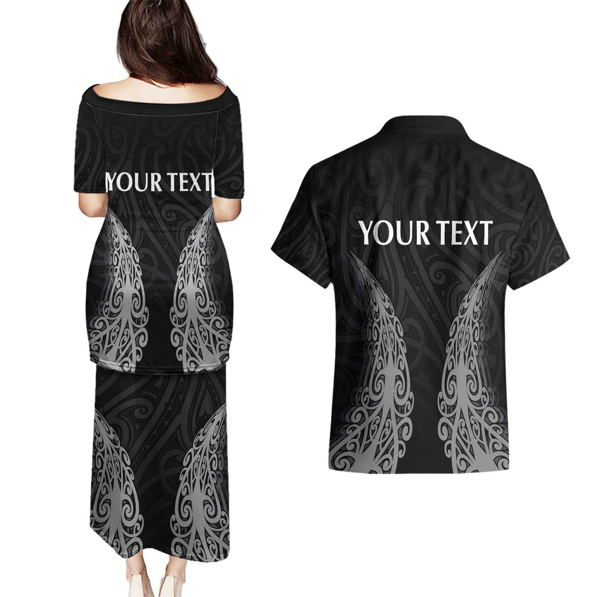 New Zealand Netball Couples Matching Puletasi and Hawaiian Shirt Koru and Maori Tattoo Jersey