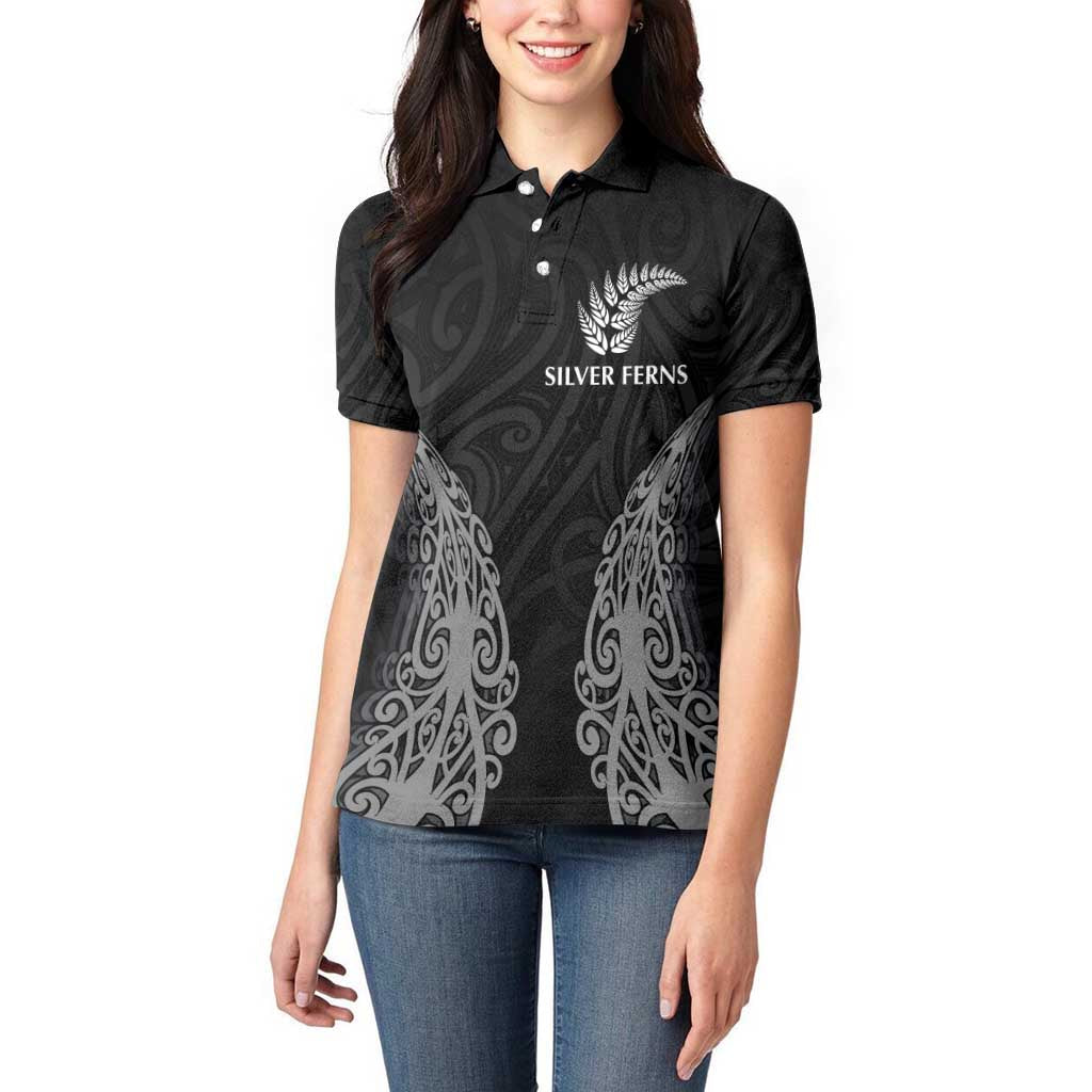 New Zealand Netball Women Polo Shirt Koru and Maori Tattoo Jersey