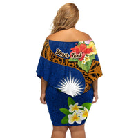 Personalised Marshall Islands Manit Day Off Shoulder Short Dress Marshall Seal Mix Hibiscus Flower Maori Pattern Style LT03 - Polynesian Pride