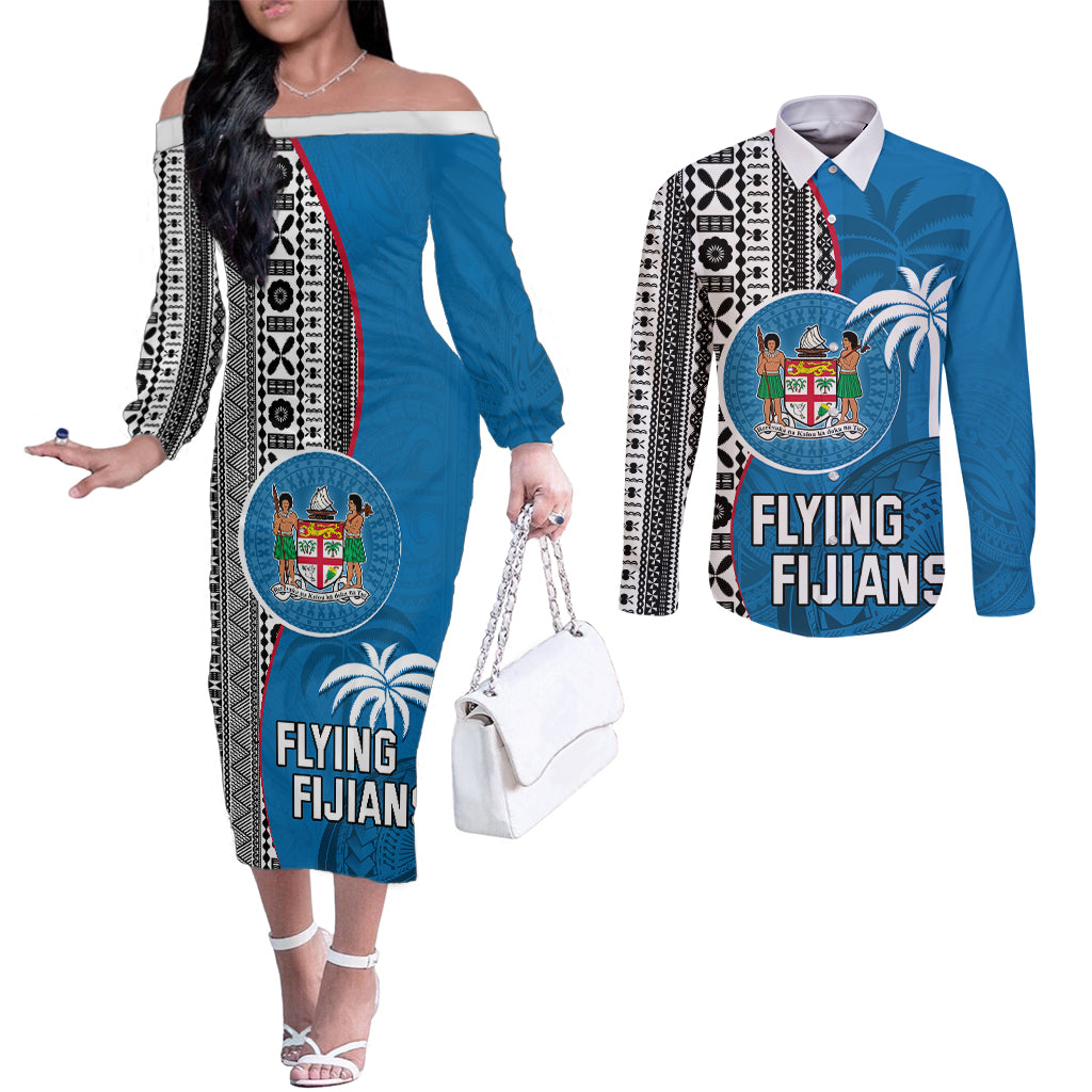 fiji-rugby-couples-matching-off-the-shoulder-long-sleeve-dress-and-long-sleeve-button-shirts-coat-of-arms-palm-tree-mix-polynesia-tapa-pattern