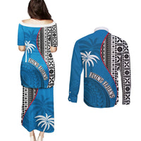 Fiji Rugby Couples Matching Puletasi Dress and Long Sleeve Button Shirts Coat of Arms Palm Tree Mix Polynesia Tapa Pattern LT03 - Polynesian Pride