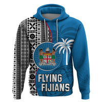 Fiji Rugby Hoodie Coat of Arms Palm Tree Mix Polynesia Tapa Pattern LT03 Pullover Hoodie Blue - Polynesian Pride