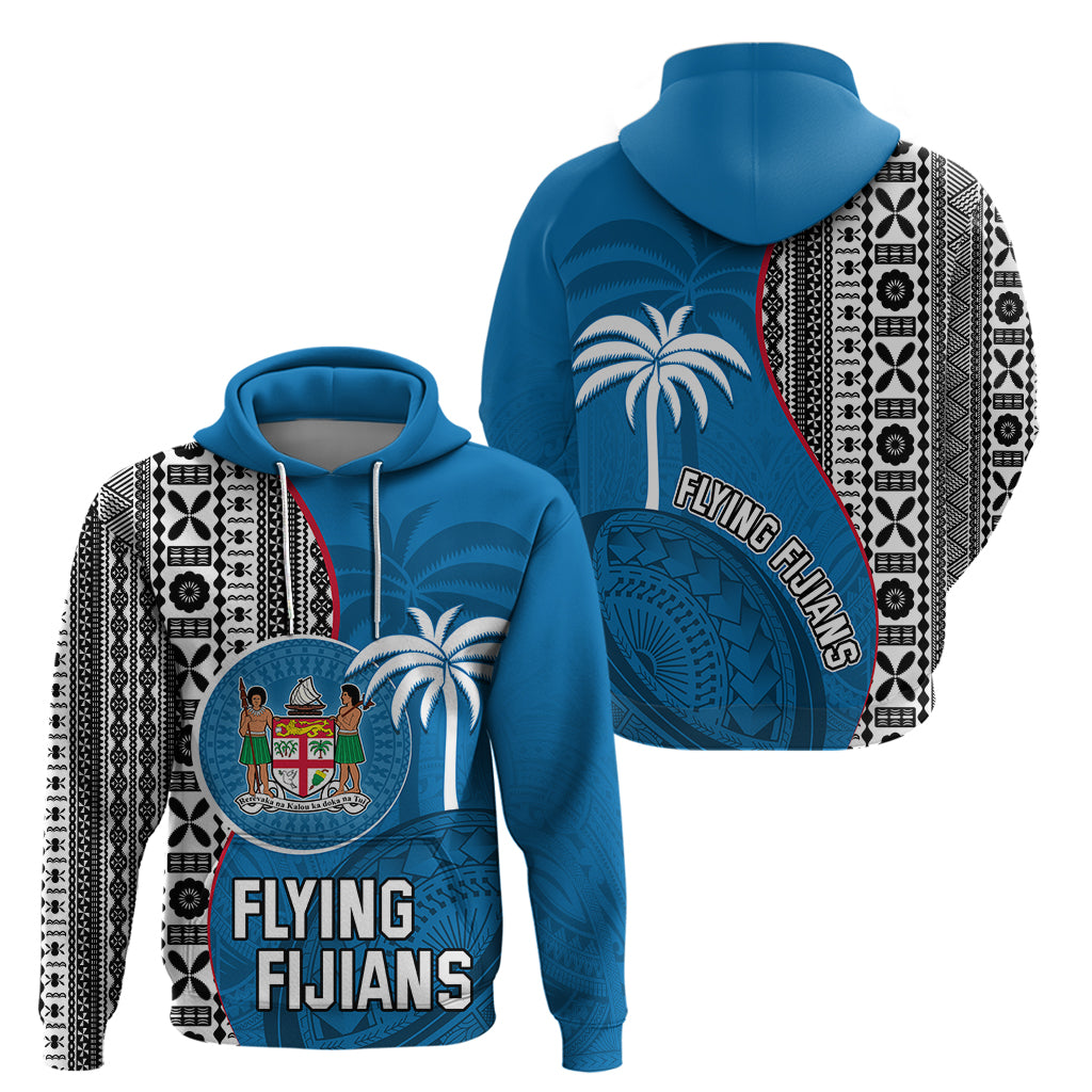 Fiji Rugby Hoodie Coat of Arms Palm Tree Mix Polynesia Tapa Pattern LT03 - Polynesian Pride