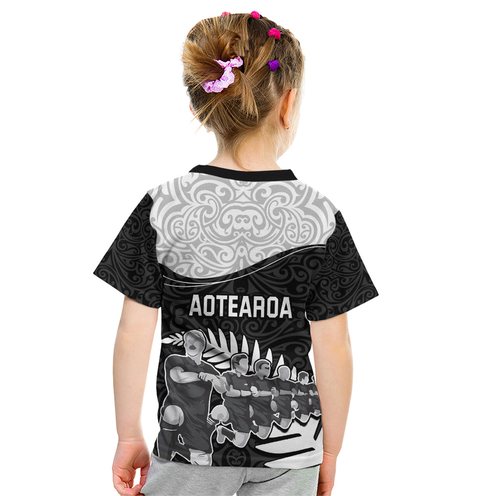 New Zealand World Cup 2023 Kid T Shirt Aotearoa Haka Rugby with Silver Fern Maori Ethnic Pattern LT03 - Polynesian Pride