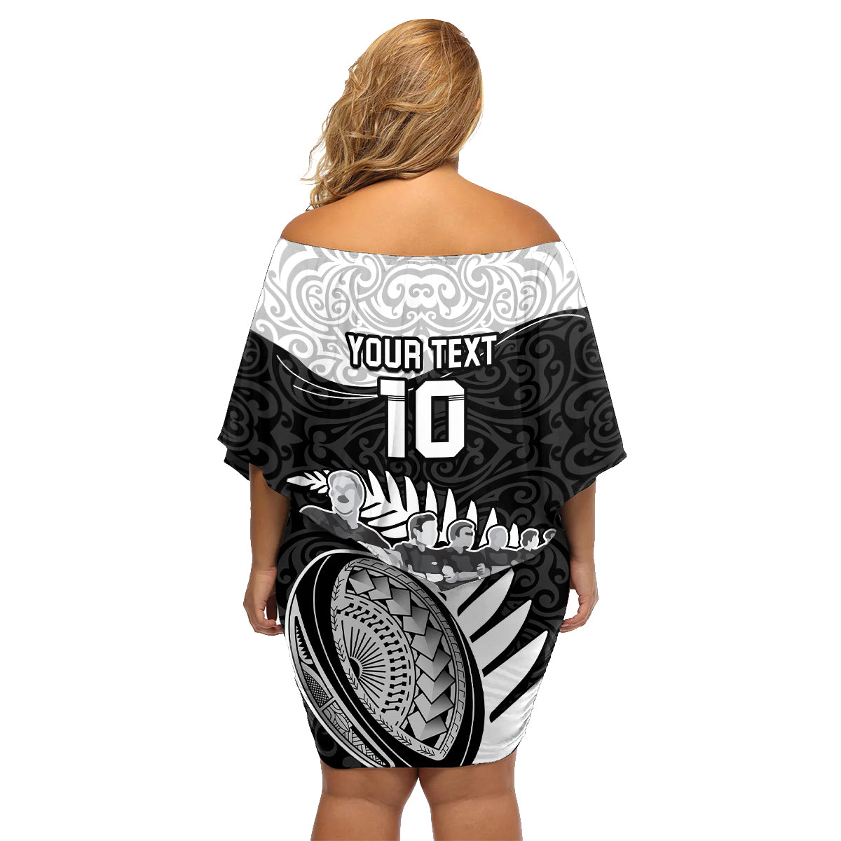Custom New Zealand World Cup 2023 Family Matching Off Shoulder Short Dress and Hawaiian Shirt Aotearoa Haka Rugby with Silver Fern Maori Ethnic Pattern LT03 - Polynesian Pride