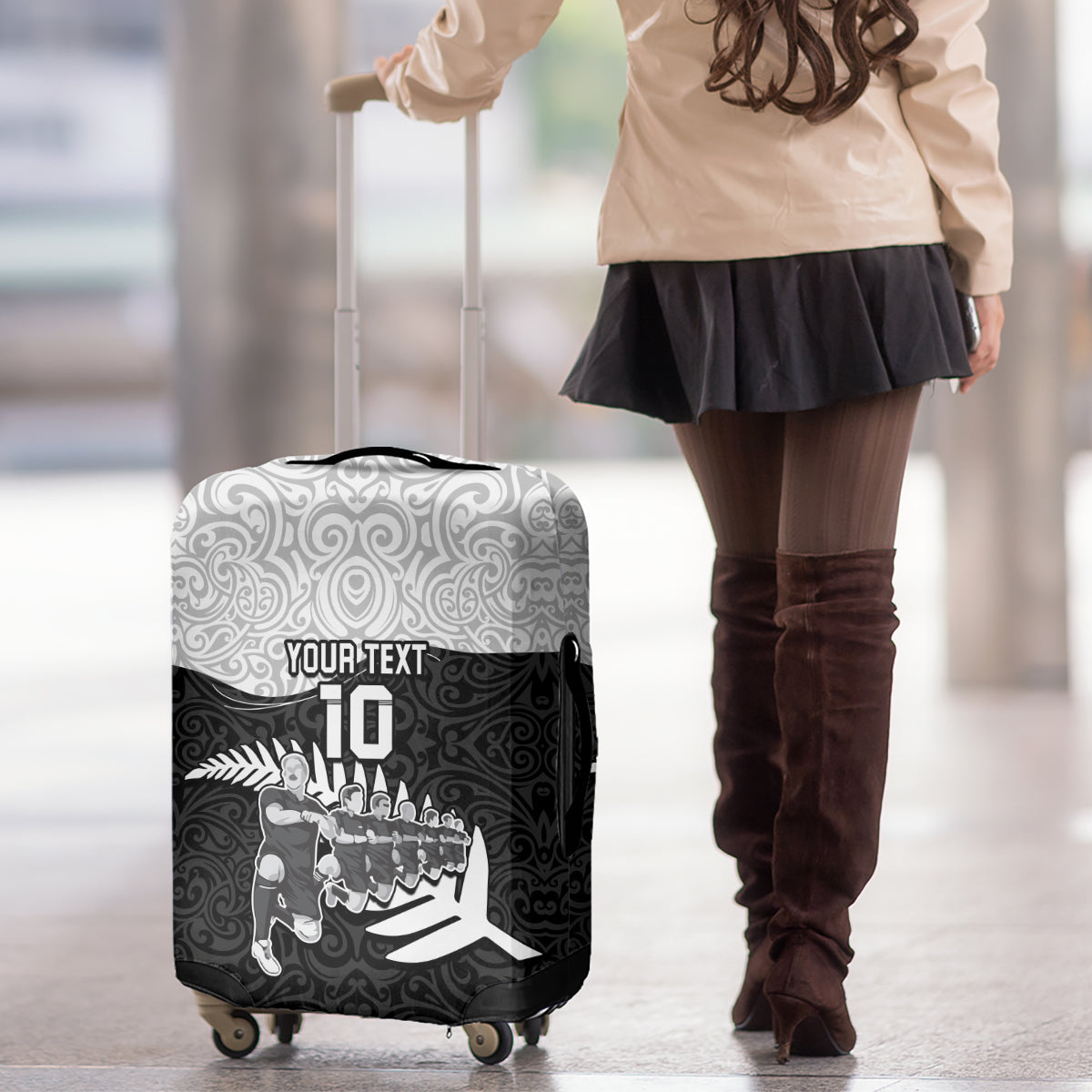 Custom New Zealand World Cup 2023 Luggage Cover Aotearoa Haka Rugby with Silver Fern Maori Ethnic Pattern LT03 - Polynesian Pride