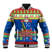Solomon Islands Christmas Baseball Jacket Santa With Flag Of Solomon Polynesian Tribal Xmas Vibe LT03 Unisex Blue - Polynesian Pride