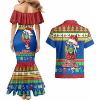 Solomon Islands Christmas Couples Matching Mermaid Dress and Hawaiian Shirt Santa With Flag Of Solomon Polynesian Tribal Xmas Vibe LT03 - Polynesian Pride