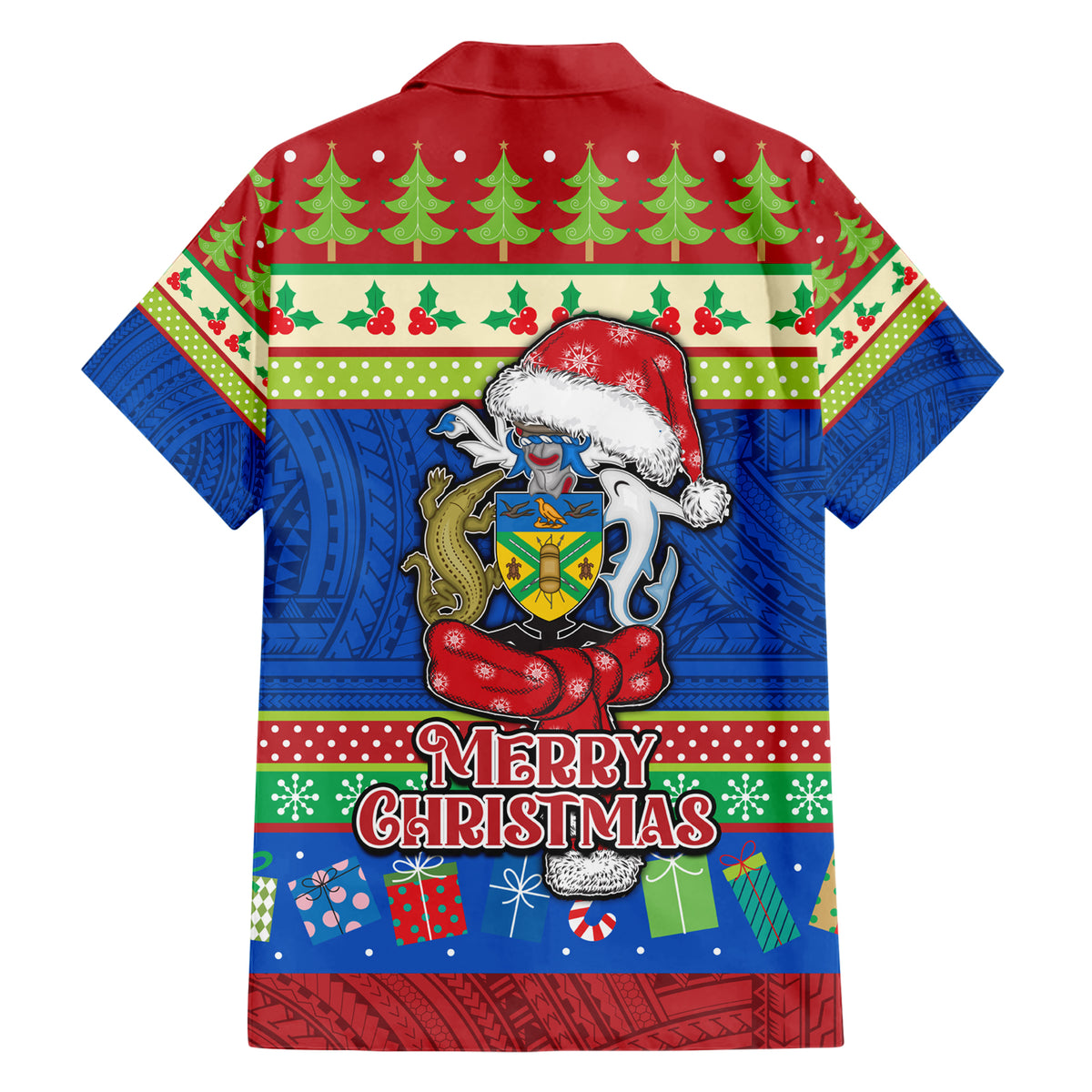 Solomon Islands Christmas Hawaiian Shirt Santa With Flag Of Solomon Polynesian Tribal Xmas Vibe LT03 - Polynesian Pride