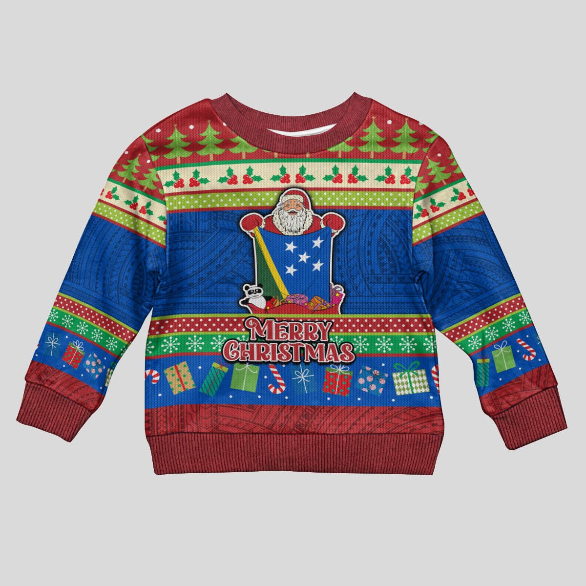 Solomon Islands Christmas Kid Ugly Christmas Sweater Santa With Flag Of Solomon Polynesian Tribal Xmas Vibe LT03 Kid Blue - Polynesian Pride