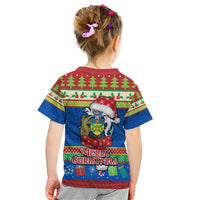Solomon Islands Christmas Kid T Shirt Santa With Flag Of Solomon Polynesian Tribal Xmas Vibe LT03 - Polynesian Pride