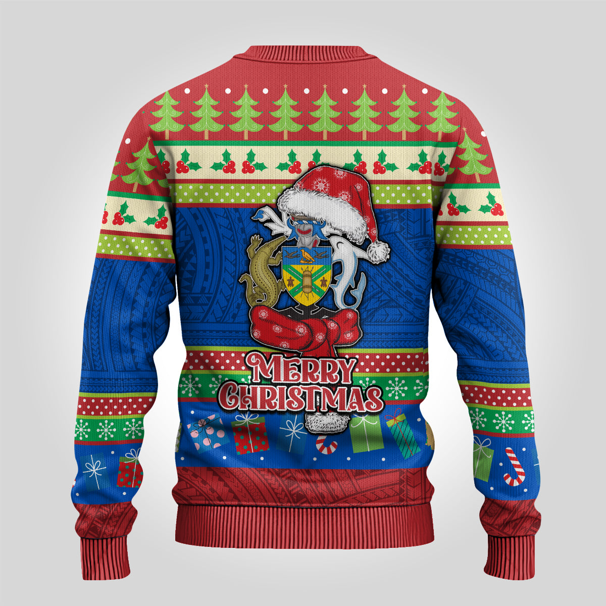 Solomon Islands Christmas Ugly Christmas Sweater Santa With Flag Of Solomon Polynesian Tribal Xmas Vibe LT03 - Polynesian Pride