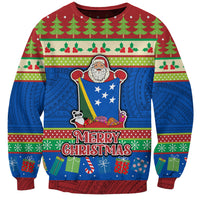 Solomon Islands Christmas Sweatshirt Santa With Flag Of Solomon Polynesian Tribal Xmas Vibe LT03 Unisex Blue - Polynesian Pride