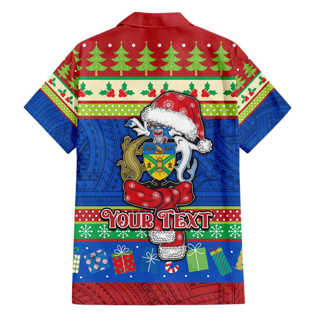 Personalised Solomon Islands Christmas Family Matching Off Shoulder Long Sleeve Dress and Hawaiian Shirt Santa With Flag Of Solomon Polynesian Tribal Xmas Vibe LT03 - Polynesian Pride