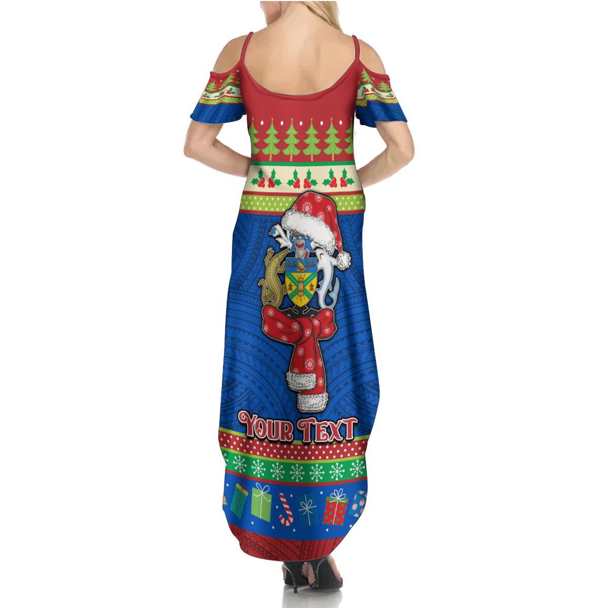 Personalised Solomon Islands Christmas Family Matching Summer Maxi Dress and Hawaiian Shirt Santa With Flag Of Solomon Polynesian Tribal Xmas Vibe LT03 - Polynesian Pride