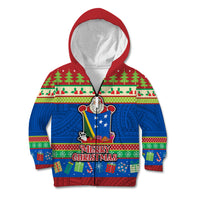 Personalised Solomon Islands Christmas Kid Hoodie Santa With Flag Of Solomon Polynesian Tribal Xmas Vibe LT03 Zip Hoodie Blue - Polynesian Pride