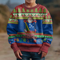 Personalised Solomon Islands Christmas Kid Ugly Christmas Sweater Santa With Flag Of Solomon Polynesian Tribal Xmas Vibe LT03 - Polynesian Pride