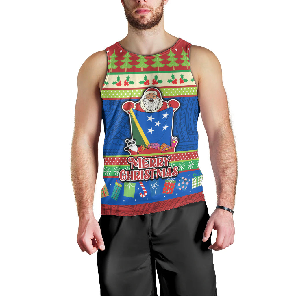 Personalised Solomon Islands Christmas Men Tank Top Santa With Flag Of Solomon Polynesian Tribal Xmas Vibe LT03 - Polynesian Pride