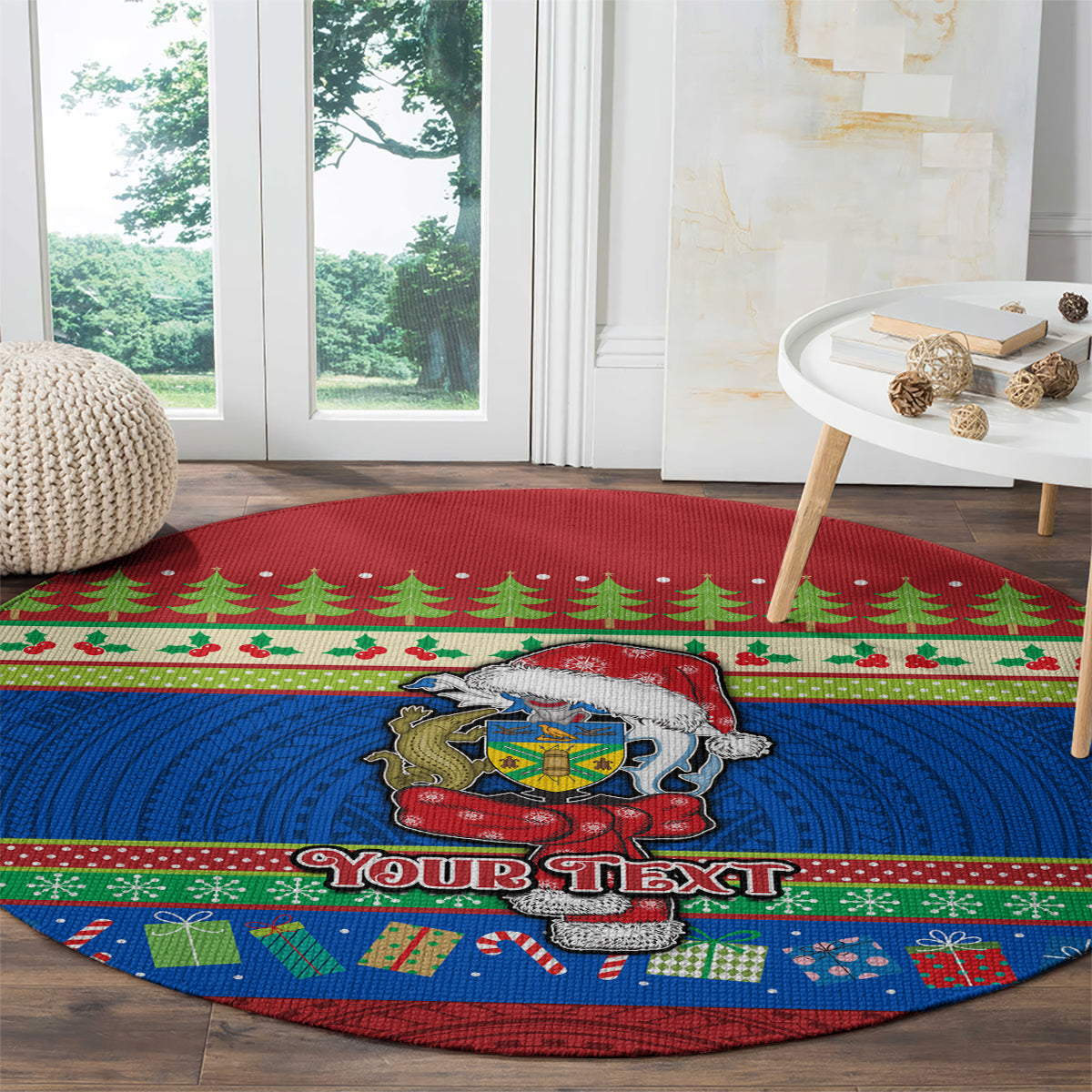 Personalised Solomon Islands Christmas Round Carpet Santa With Flag Of Solomon Polynesian Tribal Xmas Vibe LT03 - Polynesian Pride