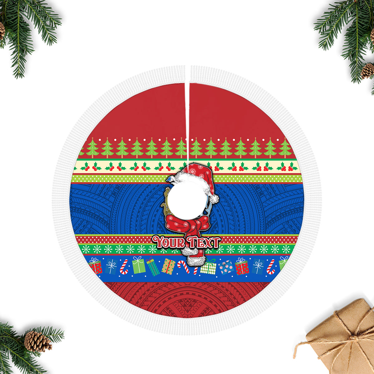 Personalised Solomon Islands Christmas Tree Skirt Santa With Flag Of Solomon Polynesian Tribal Xmas Vibe LT03 - Polynesian Pride