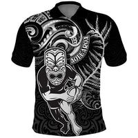 New Zealand Rugby Polo Shirt Maori Warrior Rugby with Silver Fern Sleeve Tribal Ethnic Style LT03 Black - Polynesian Pride