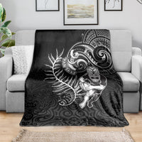 Personalised New Zealand Rugby Blanket Maori Warrior Rugby with Silver Fern Sleeve Tribal Ethnic Style LT03 - Polynesian Pride