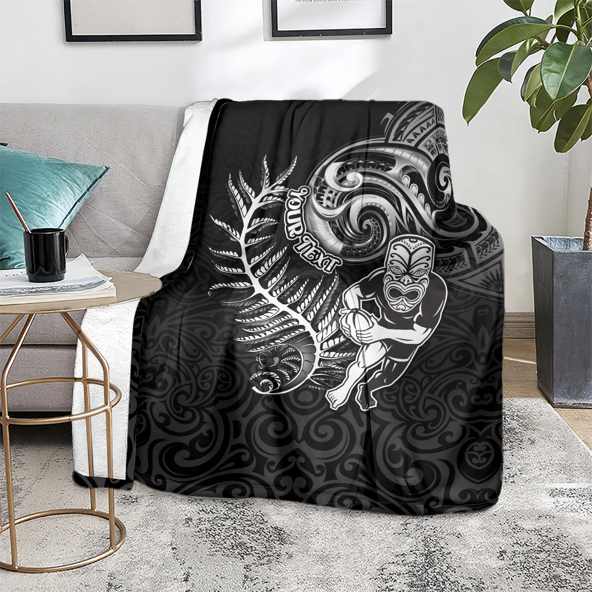 Personalised New Zealand Rugby Blanket Maori Warrior Rugby with Silver Fern Sleeve Tribal Ethnic Style LT03 - Polynesian Pride