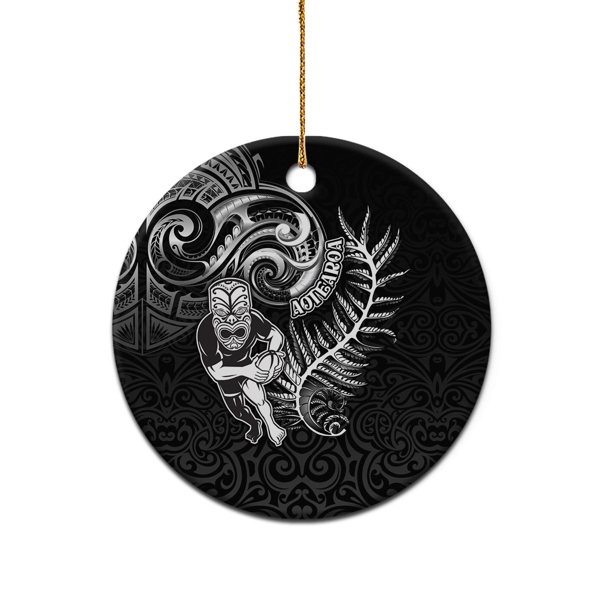 Personalised New Zealand Rugby Ceramic Ornament Maori Warrior Rugby with Silver Fern Sleeve Tribal Ethnic Style LT03 - Polynesian Pride