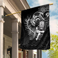 Personalised New Zealand Rugby Garden Flag Maori Warrior Rugby with Silver Fern Sleeve Tribal Ethnic Style LT03 House Flag Black - Polynesian Pride