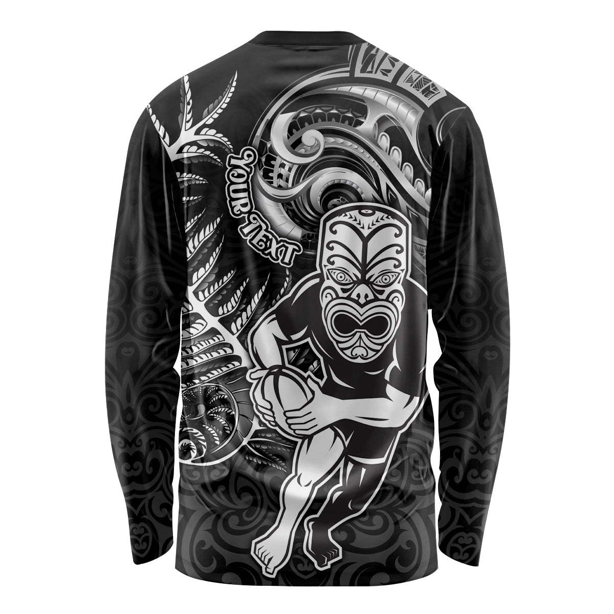 Personalised New Zealand Rugby Long Sleeve Shirt Maori Warrior Rugby with Silver Fern Sleeve Tribal Ethnic Style LT03 - Polynesian Pride
