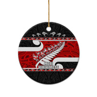 Personalized New Zealand Christmas Ceramic Ornament Santa Haka Fern and Kiwi Bird Tino Rangatiratanga Maori Flag Style LT03 - Polynesian Pride