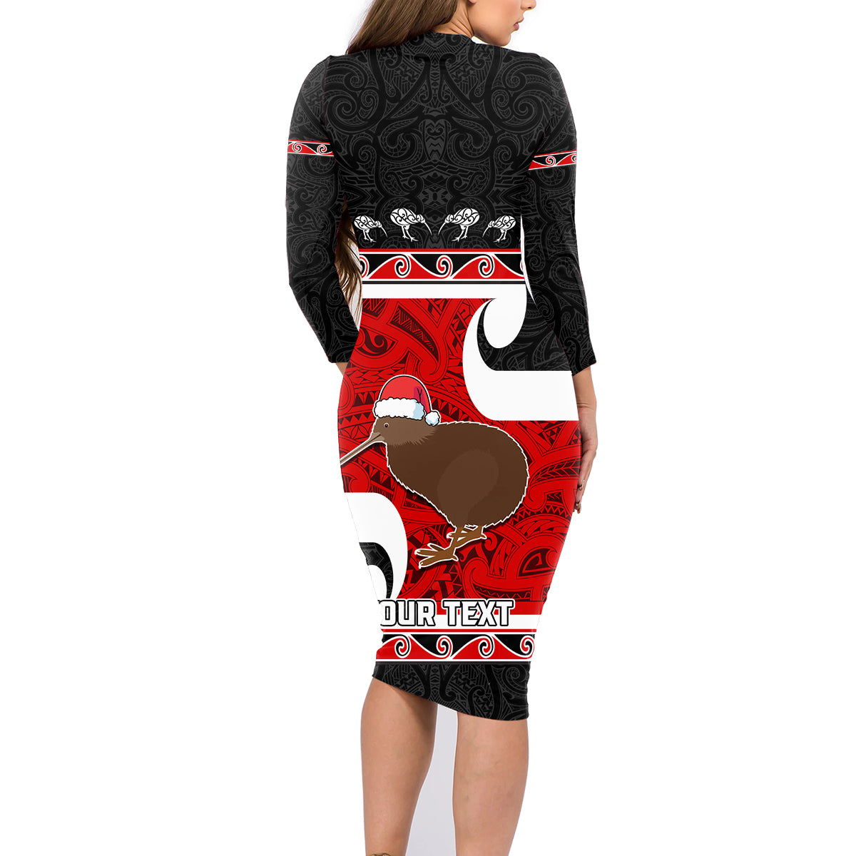 Personalized New Zealand Christmas Family Matching Long Sleeve Bodycon Dress and Hawaiian Shirt Santa Haka Fern and Kiwi Bird Tino Rangatiratanga Maori Flag Style LT03 - Polynesian Pride