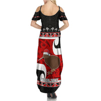 Personalized New Zealand Christmas Family Matching Summer Maxi Dress and Hawaiian Shirt Santa Haka Fern and Kiwi Bird Tino Rangatiratanga Maori Flag Style LT03 - Polynesian Pride