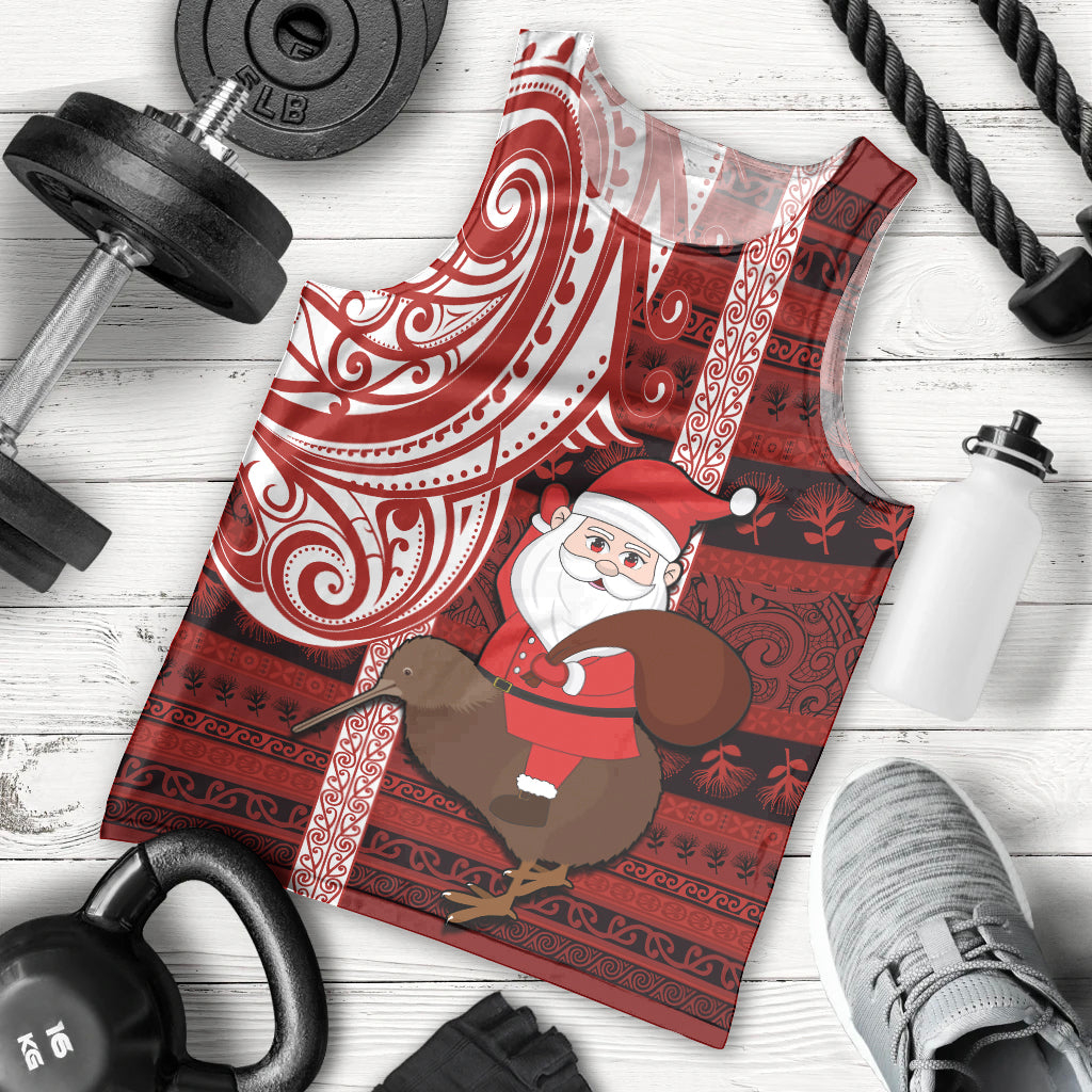 Personalized New Zealand Christmas Men Tank Top Santa Claus and Kiwi Bird Maori Tattoo Koru Pattern LT03 - Polynesian Pride