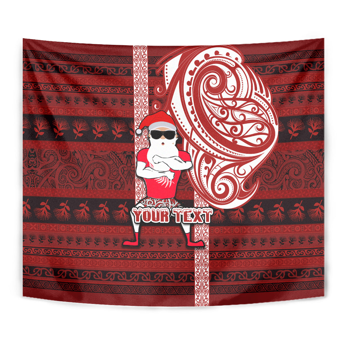 Personalized New Zealand Christmas Tapestry Santa Claus and Kiwi Bird Maori Tattoo Koru Pattern LT03 - Polynesian Pride