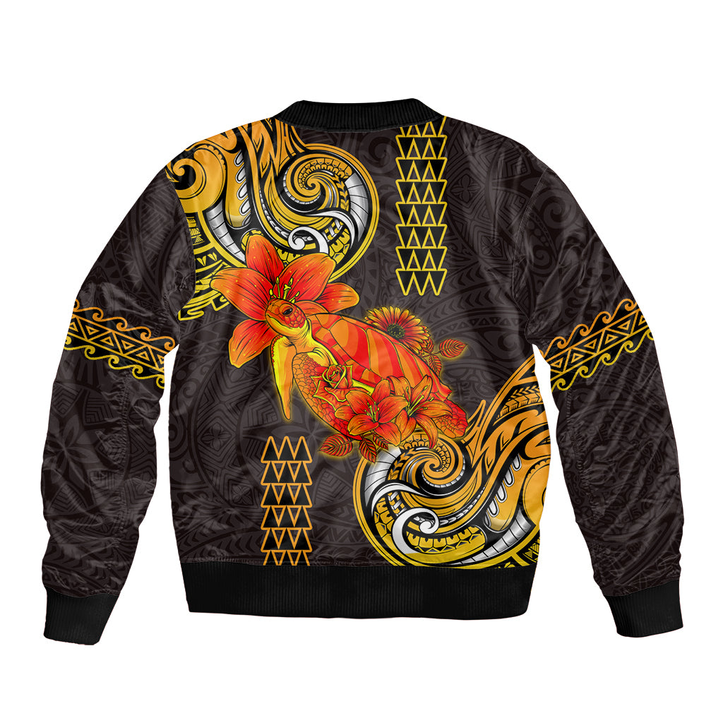 Hawaii Turtle Hibiscus Flower Bomber Jacket Polynesian Tattoo LT03 - Polynesian Pride
