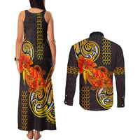 Hawaii Turtle Hibiscus Flower Couples Matching Tank Maxi Dress and Long Sleeve Button Shirt Polynesian Tattoo LT03 - Polynesian Pride