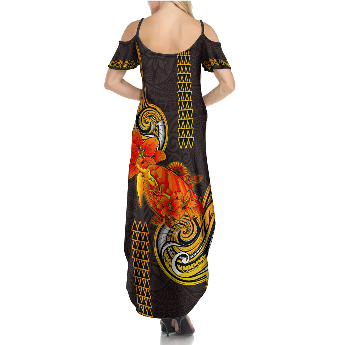 Hawaii Turtle Hibiscus Flower Family Matching Summer Maxi Dress and Hawaiian Shirt Polynesian Tattoo LT03 - Polynesian Pride