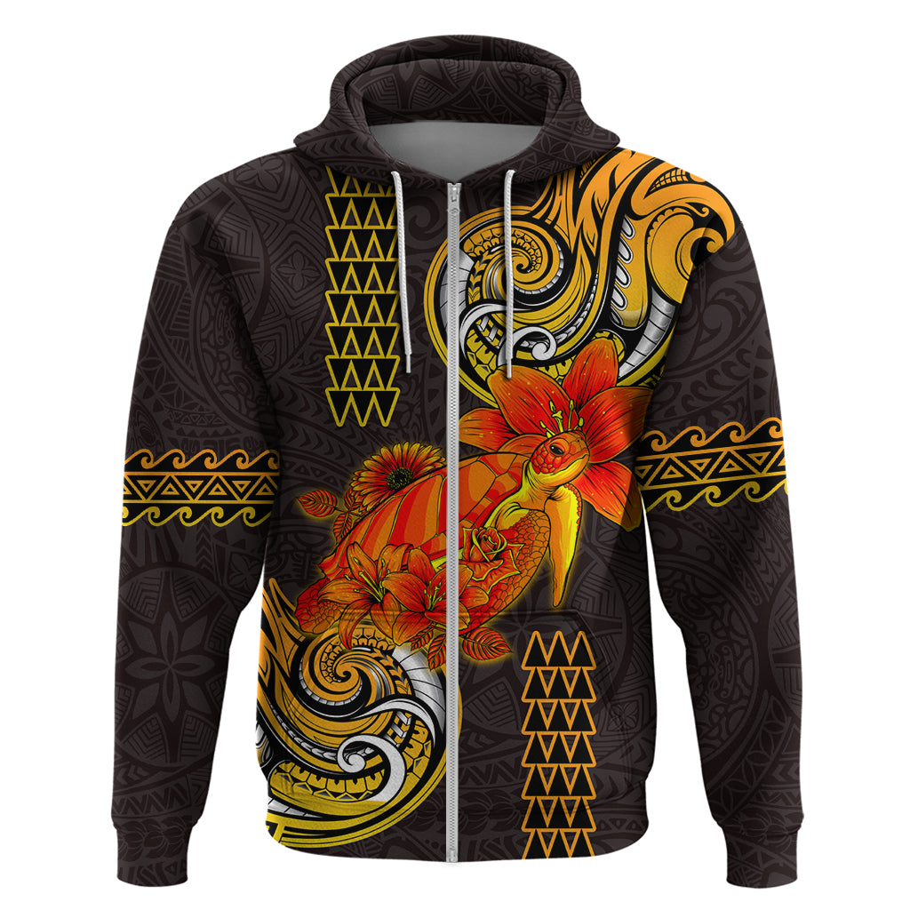 Hawaii Turtle Hibiscus Flower Hoodie Polynesian Tattoo LT03 Zip Hoodie Black - Polynesian Pride