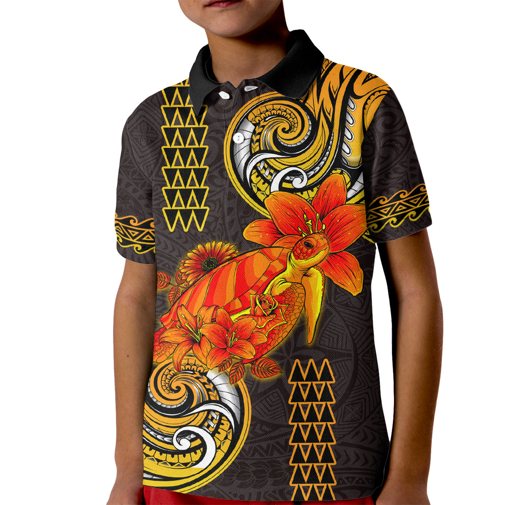 Hawaii Turtle Hibiscus Flower Kid Polo Shirt Polynesian Tattoo LT03 Kid Black - Polynesian Pride