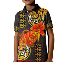 Hawaii Turtle Hibiscus Flower Kid Polo Shirt Polynesian Tattoo LT03 Kid Black - Polynesian Pride