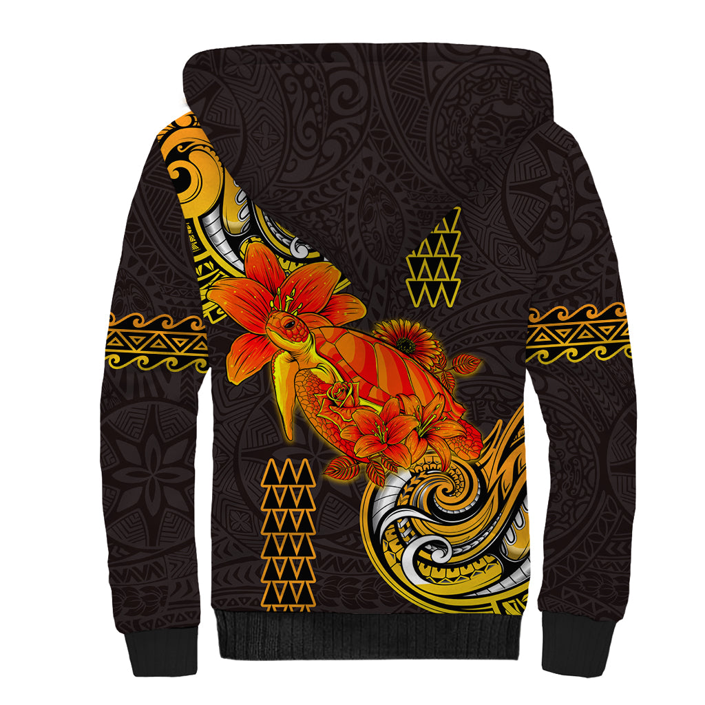 Hawaii Turtle Hibiscus Flower Sherpa Hoodie Polynesian Tattoo LT03 - Polynesian Pride