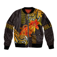 Hawaii Turtle Hibiscus Flower Sleeve Zip Bomber Jacket Polynesian Tattoo LT03 Unisex Black - Polynesian Pride