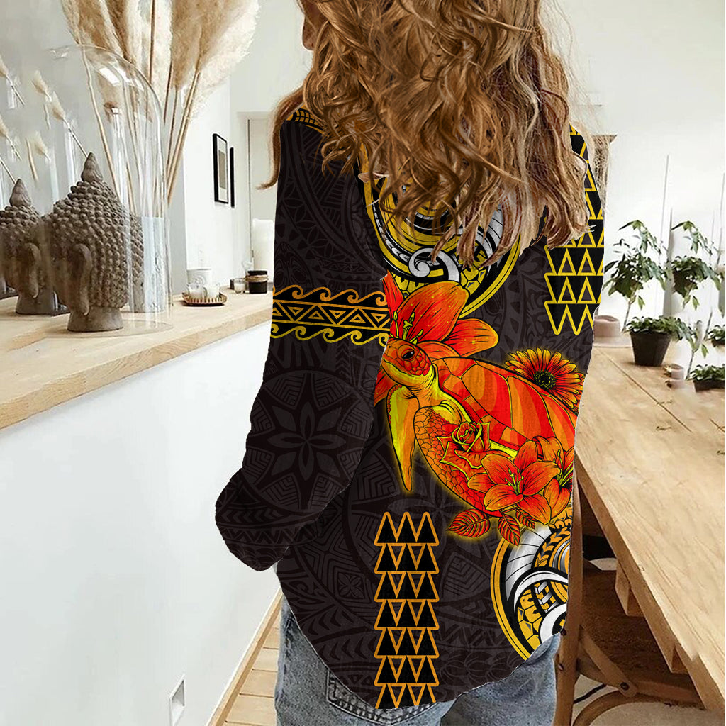 Hawaii Turtle Hibiscus Flower Women Casual Shirt Polynesian Tattoo LT03 - Polynesian Pride