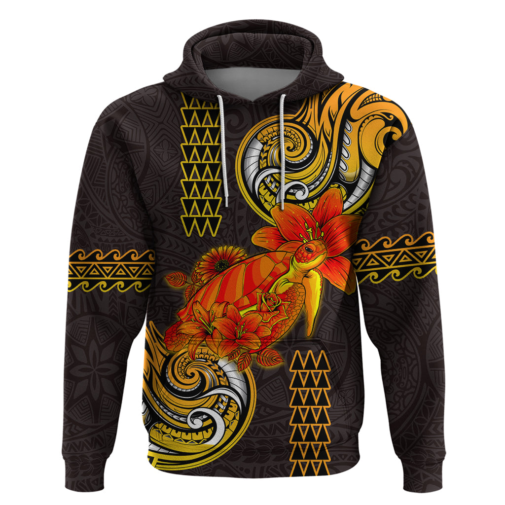 Hawaii Turtle Hibiscus Flower Zip Hoodie Polynesian Tattoo LT03 Pullover Hoodie Black - Polynesian Pride