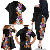 Hawaii Tropical Leaves and Flowers Family Matching Off Shoulder Long Sleeve Dress and Hawaiian Shirt Tribal Polynesian Pattern LT03 - Polynesian Pride